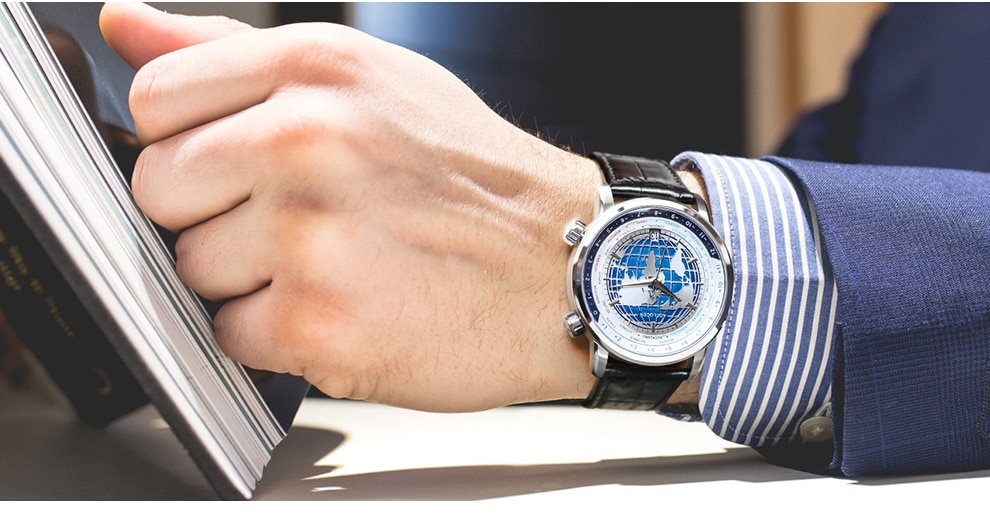 Blue World Map Luxury Aviator Men&rsquo;s Watch