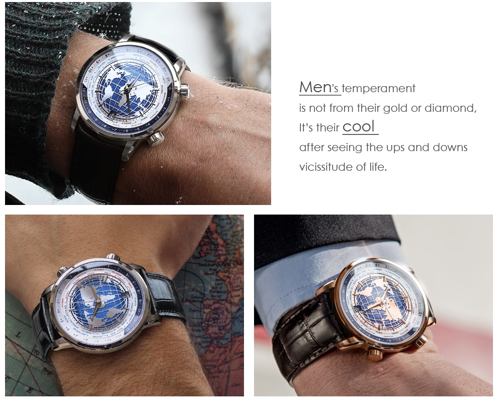 Blue World Map Luxury Aviator Men&rsquo;s Watch