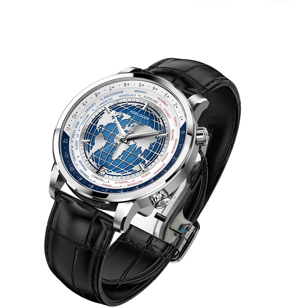 Blue World Map Luxury Aviator Men&rsquo;s Watch